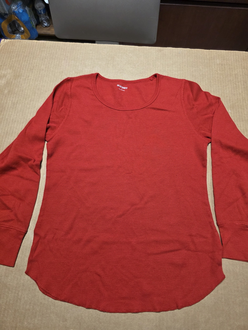 Old Navy Red Long-Sleeve Waffle Knit Top Sz L Womens